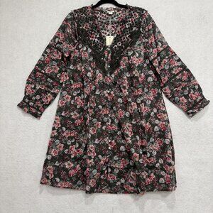 Sundance Tunic Dress Womens Small Gray Pink Floral Embroidered Lace Eyelet